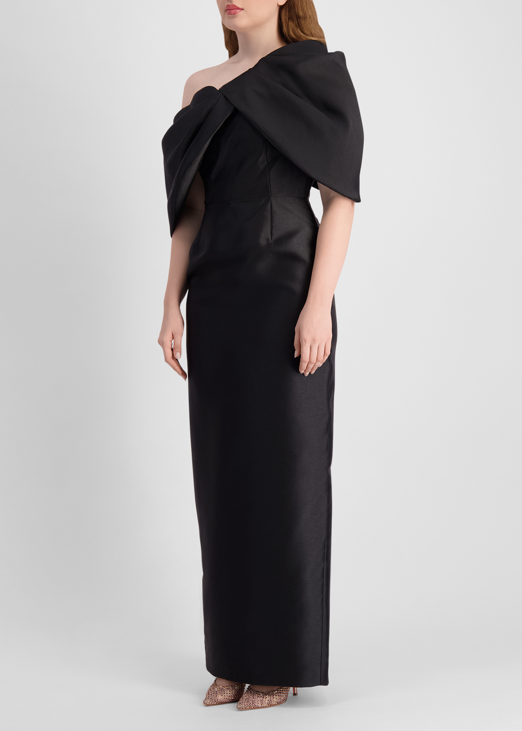 Davina black off-the-shoulder faille gown