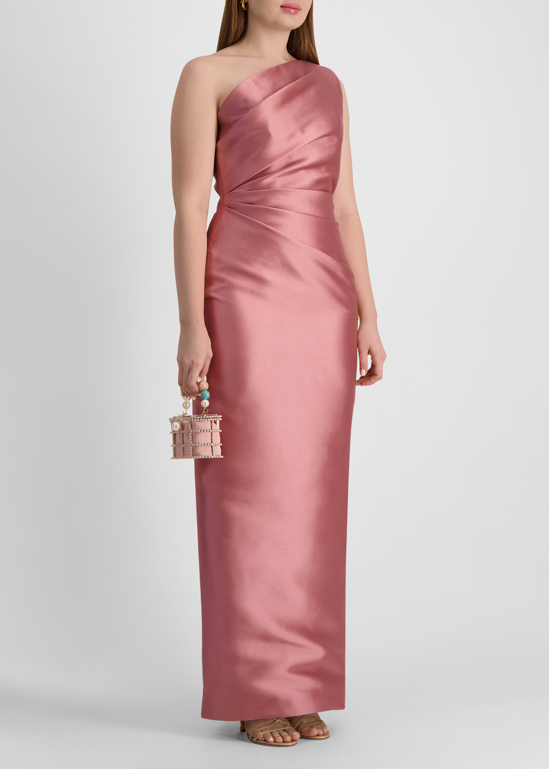 Kira pink one-shoulder satin gown