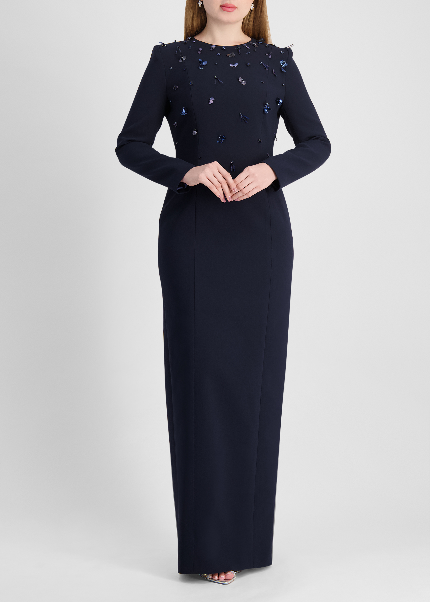 Saneem navy bead-embellished crepe maxi dress