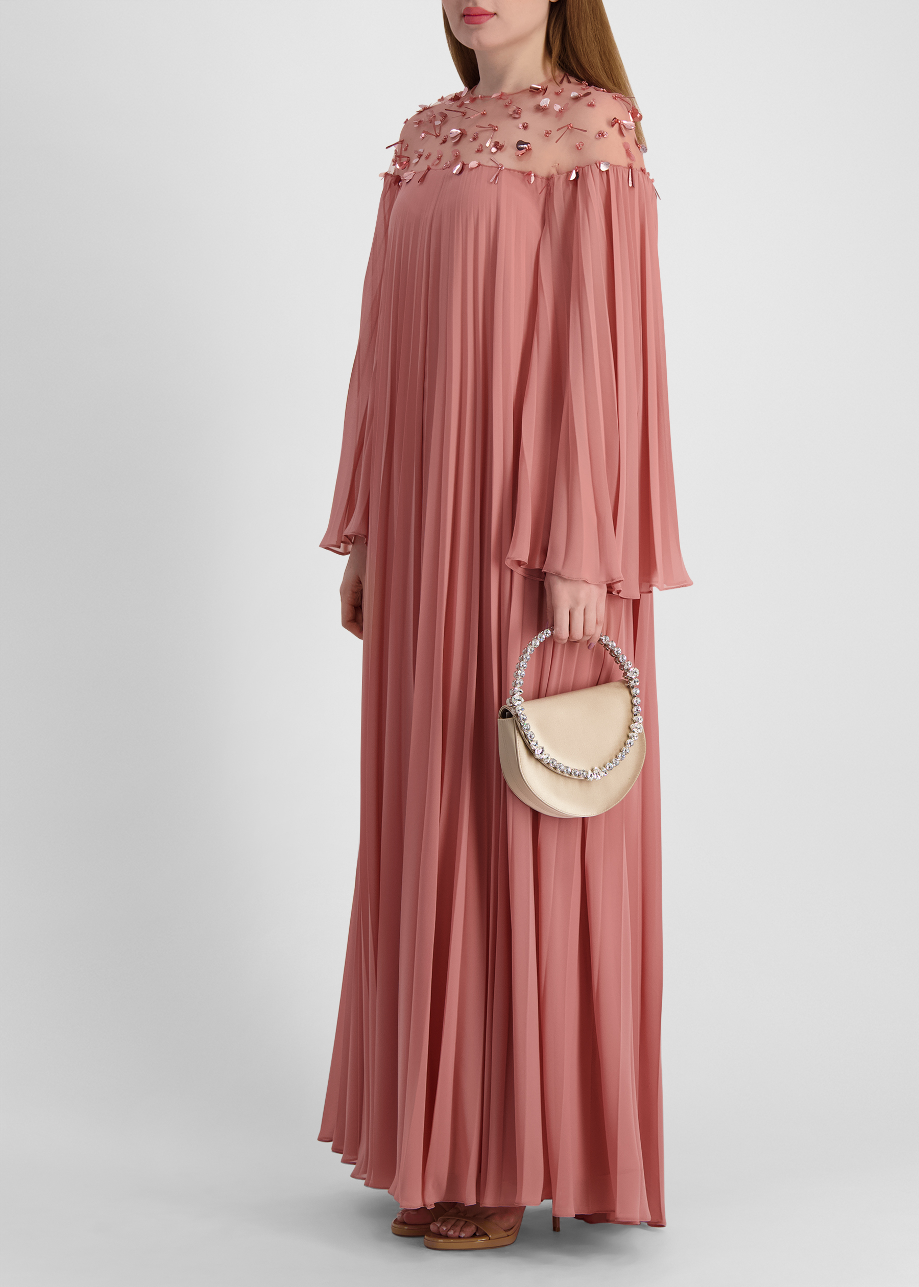 Efsun pink pleated maxi dress