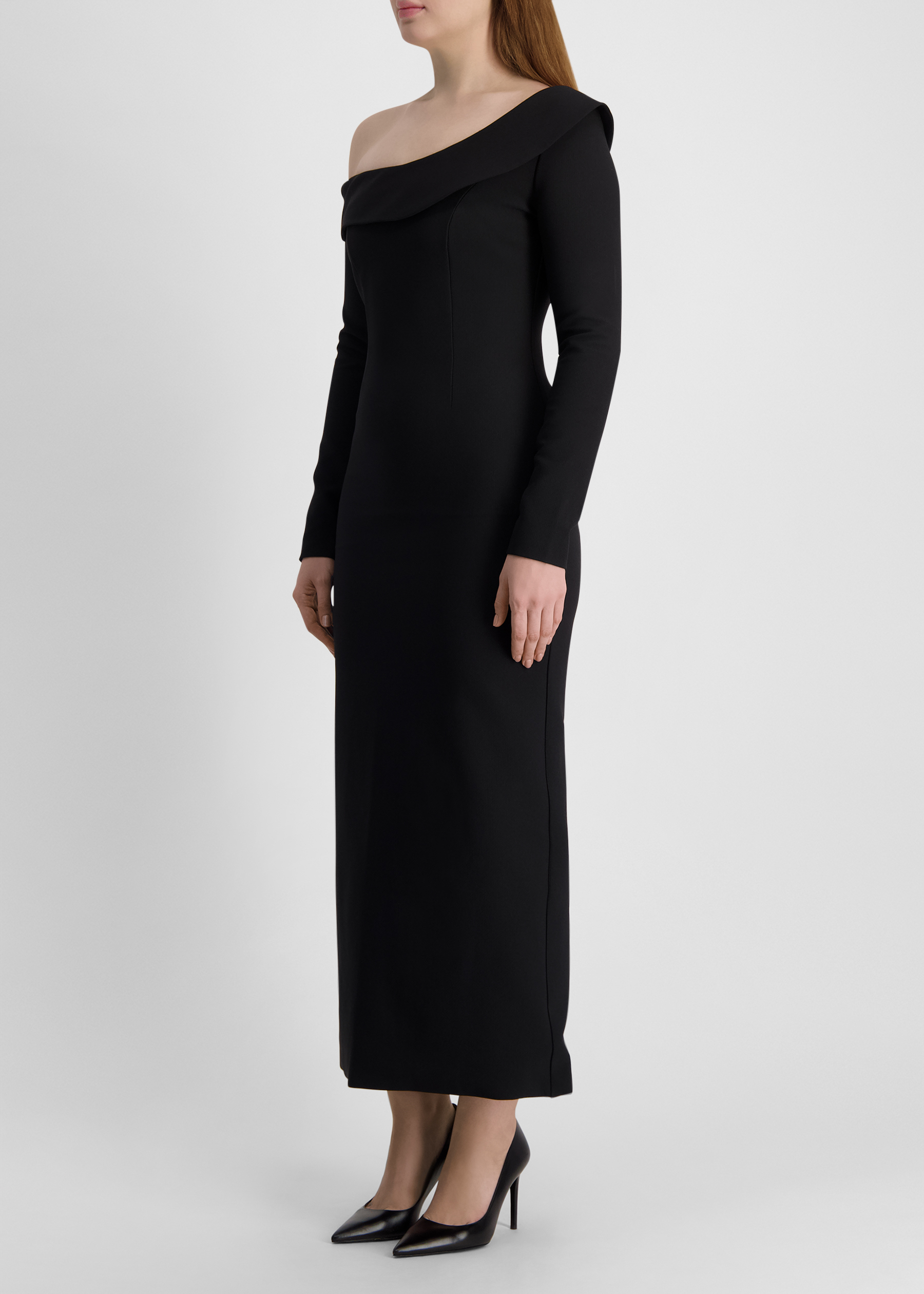 Black off-the-shoulder crepe maxi dress