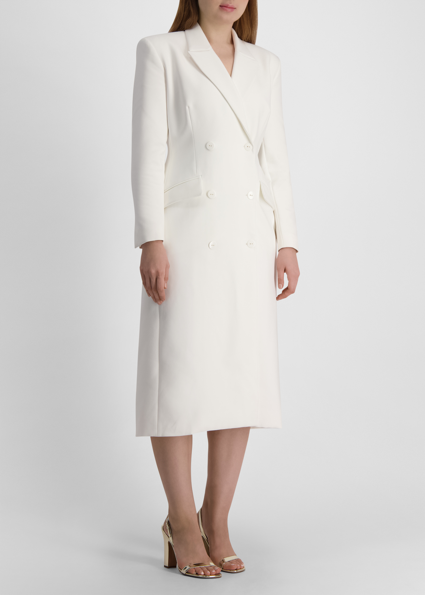 White tailored crepe midi dress