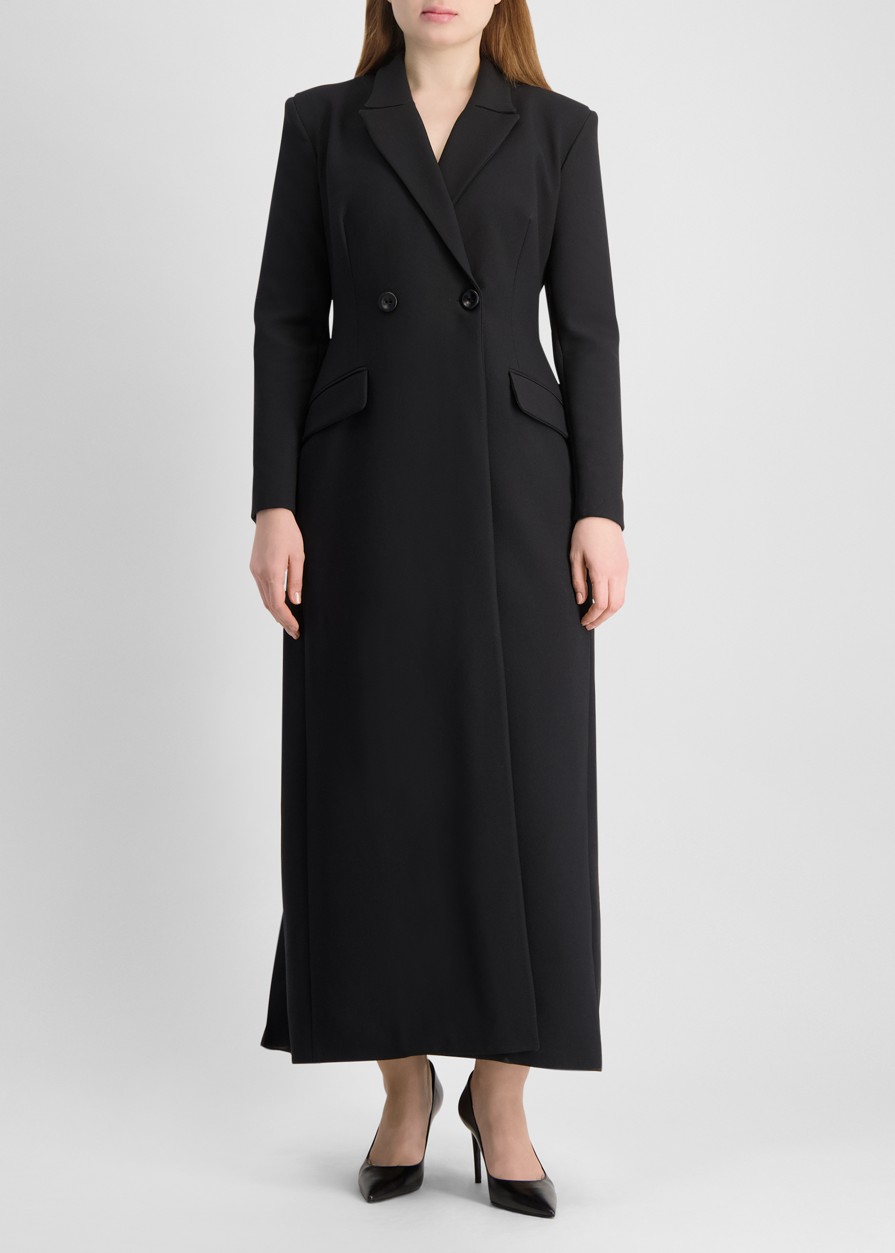 Black tailored crepe maxi dress