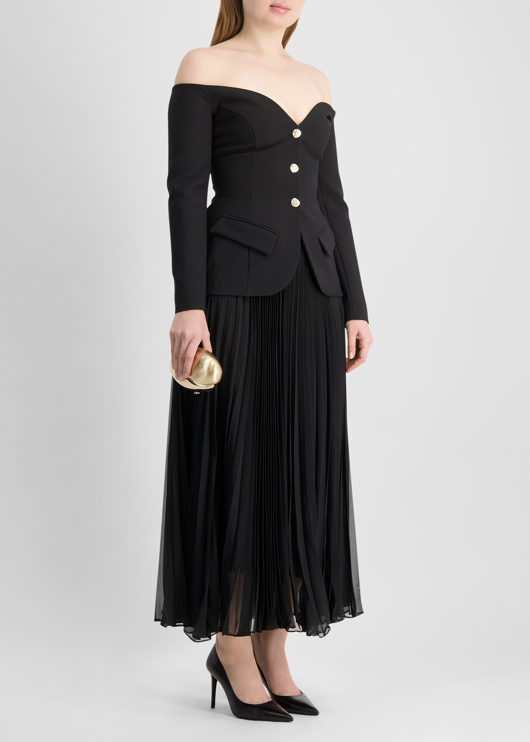 Black pleated chiffon maxi skirt