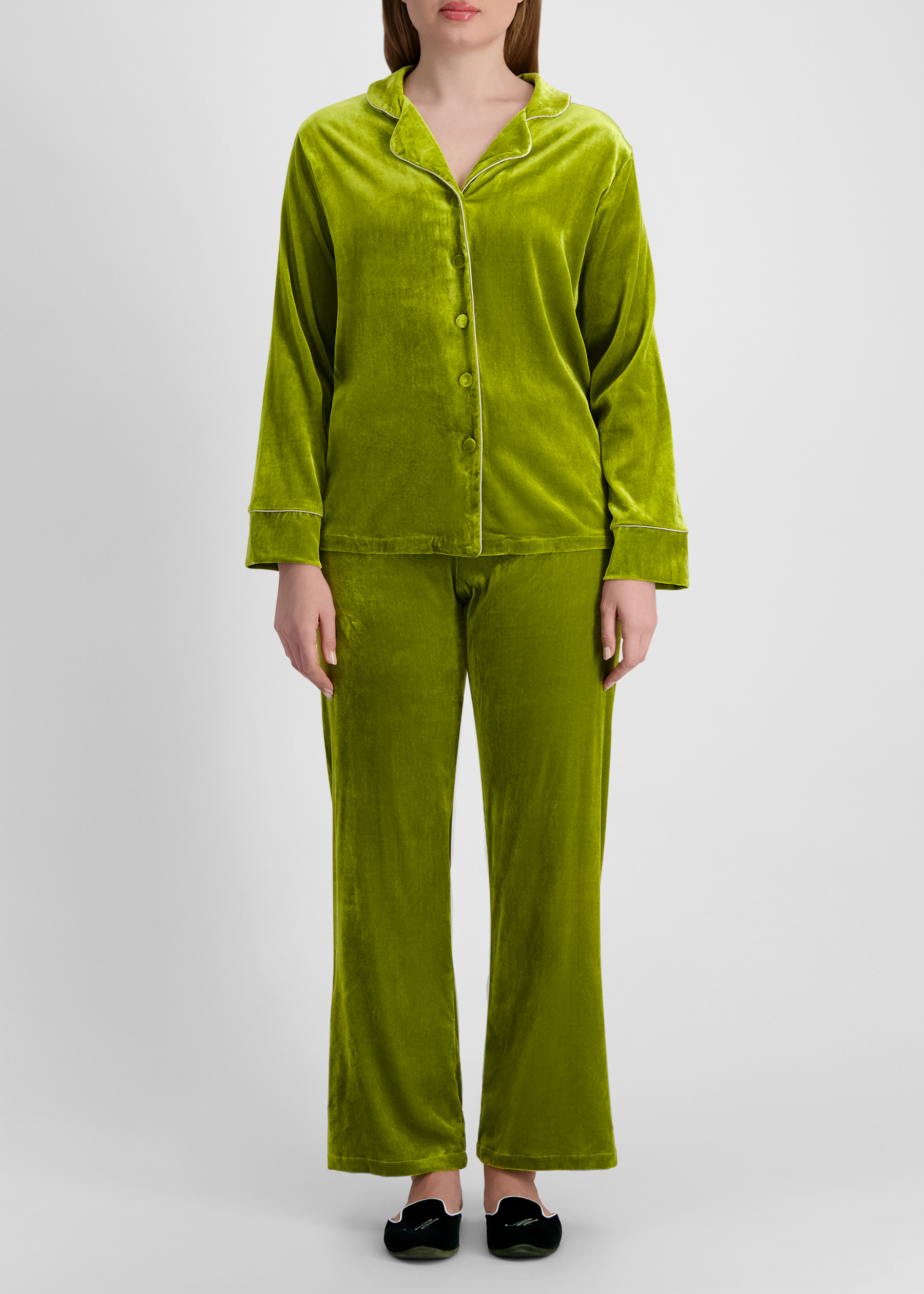 Green silk-blend pyjama shirt