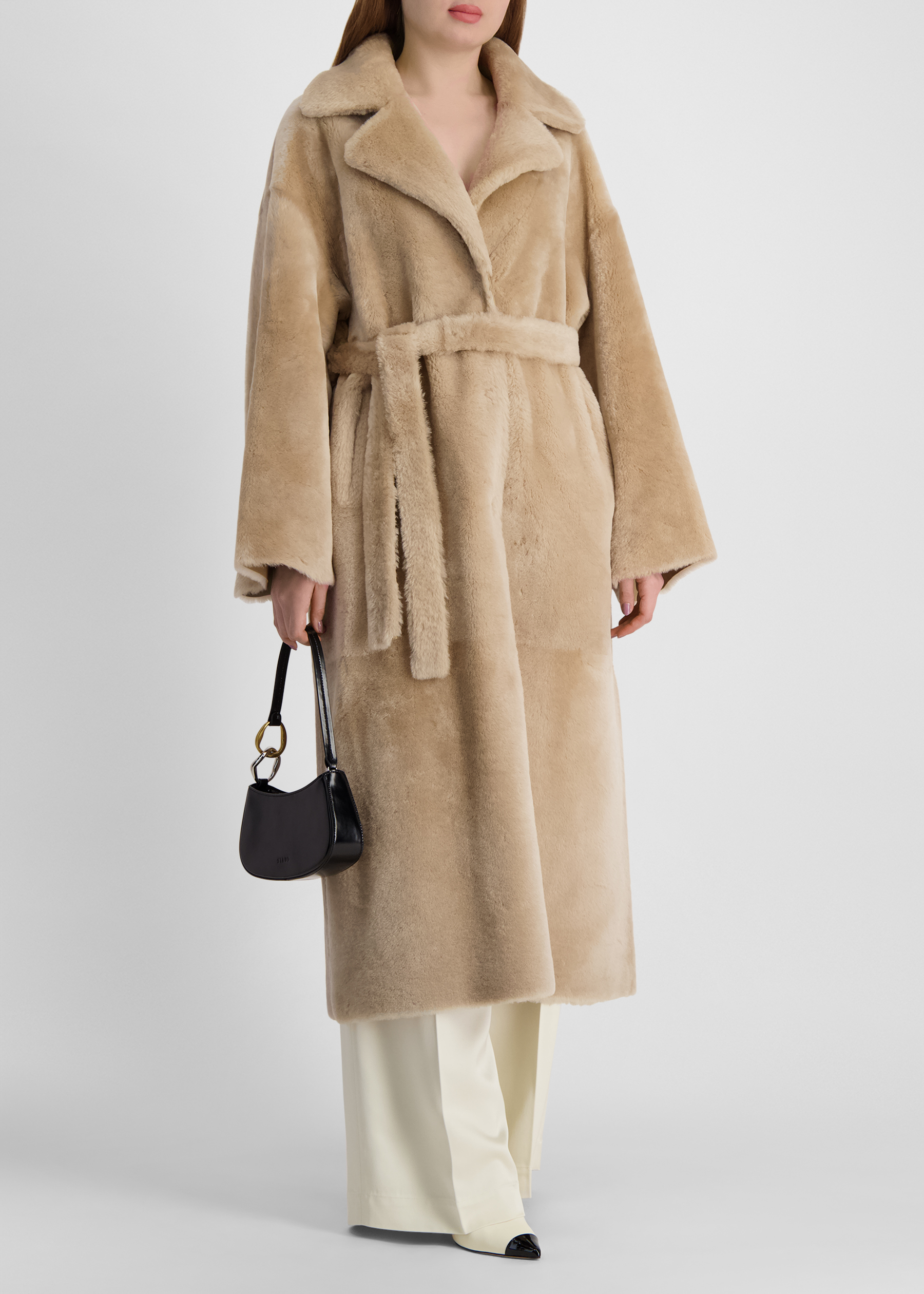 Rien beige belted leather coat