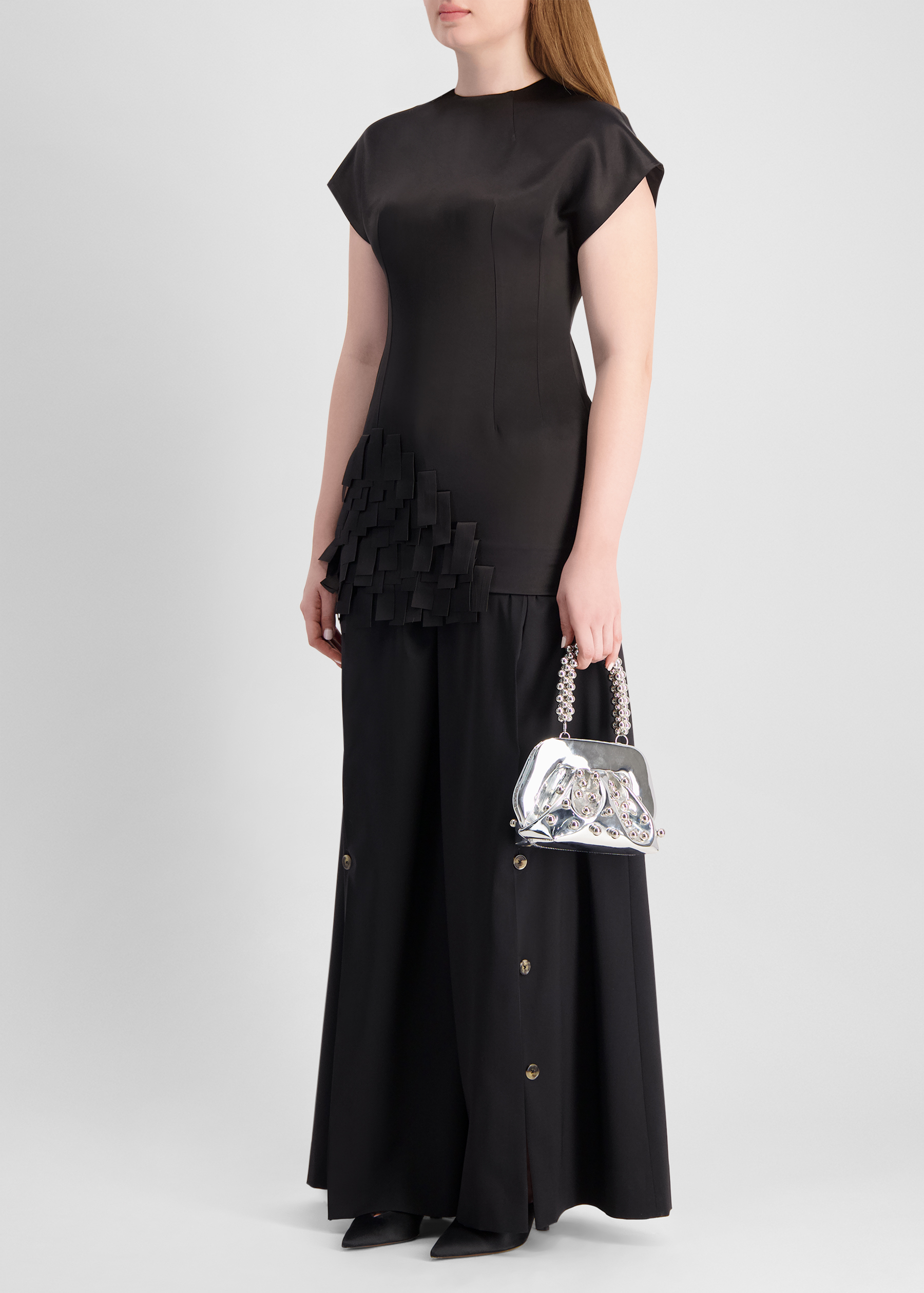 Black laser-cut satin top