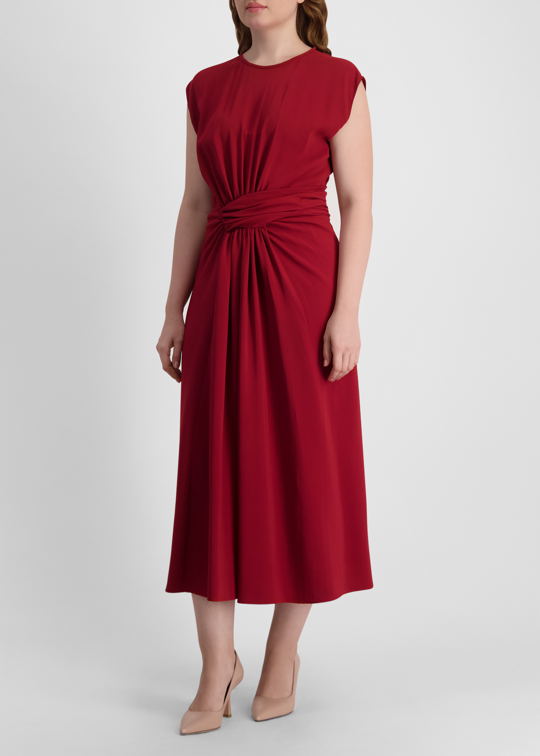 Red twisted midi dress