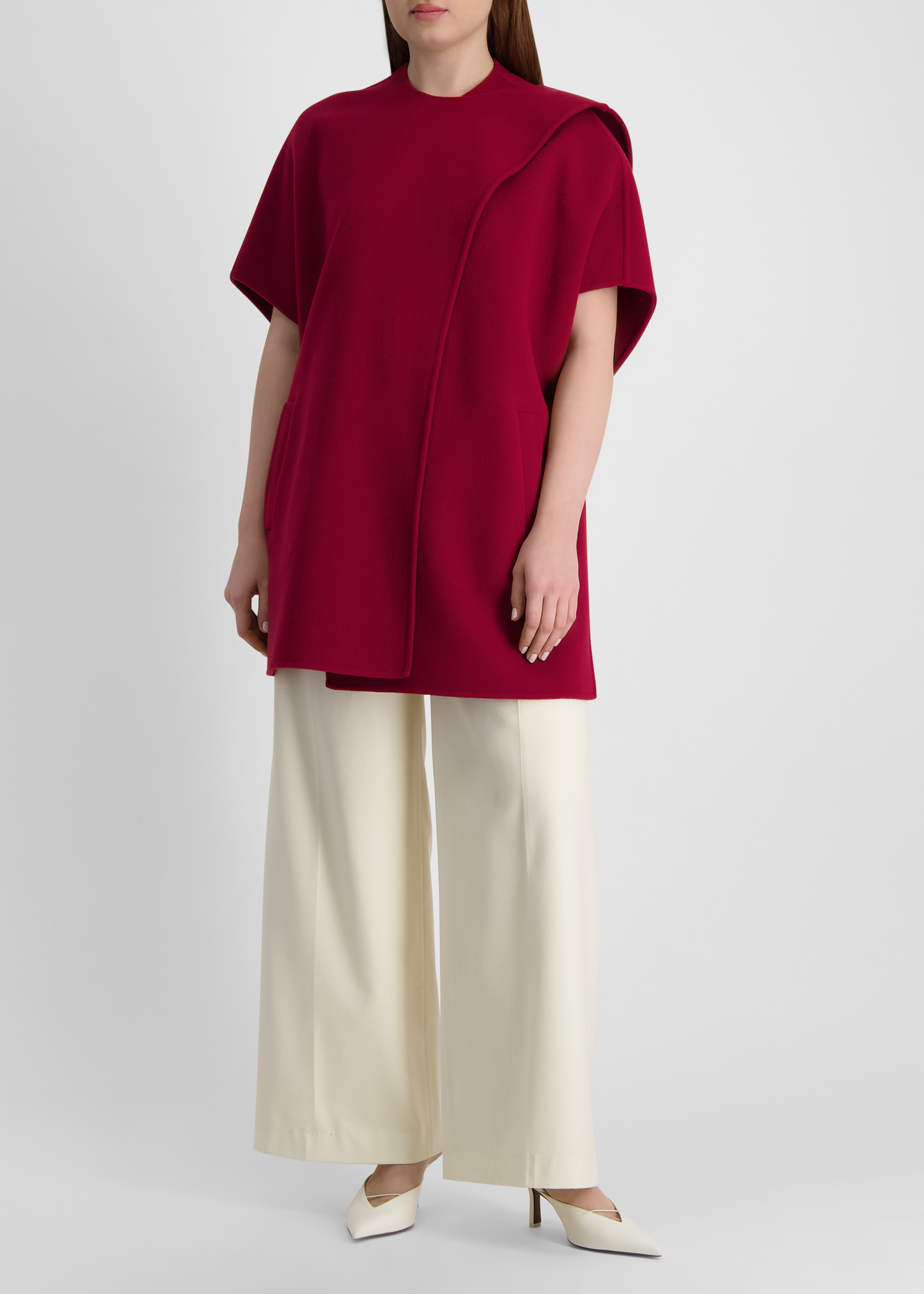 Red panelled wool-blend top