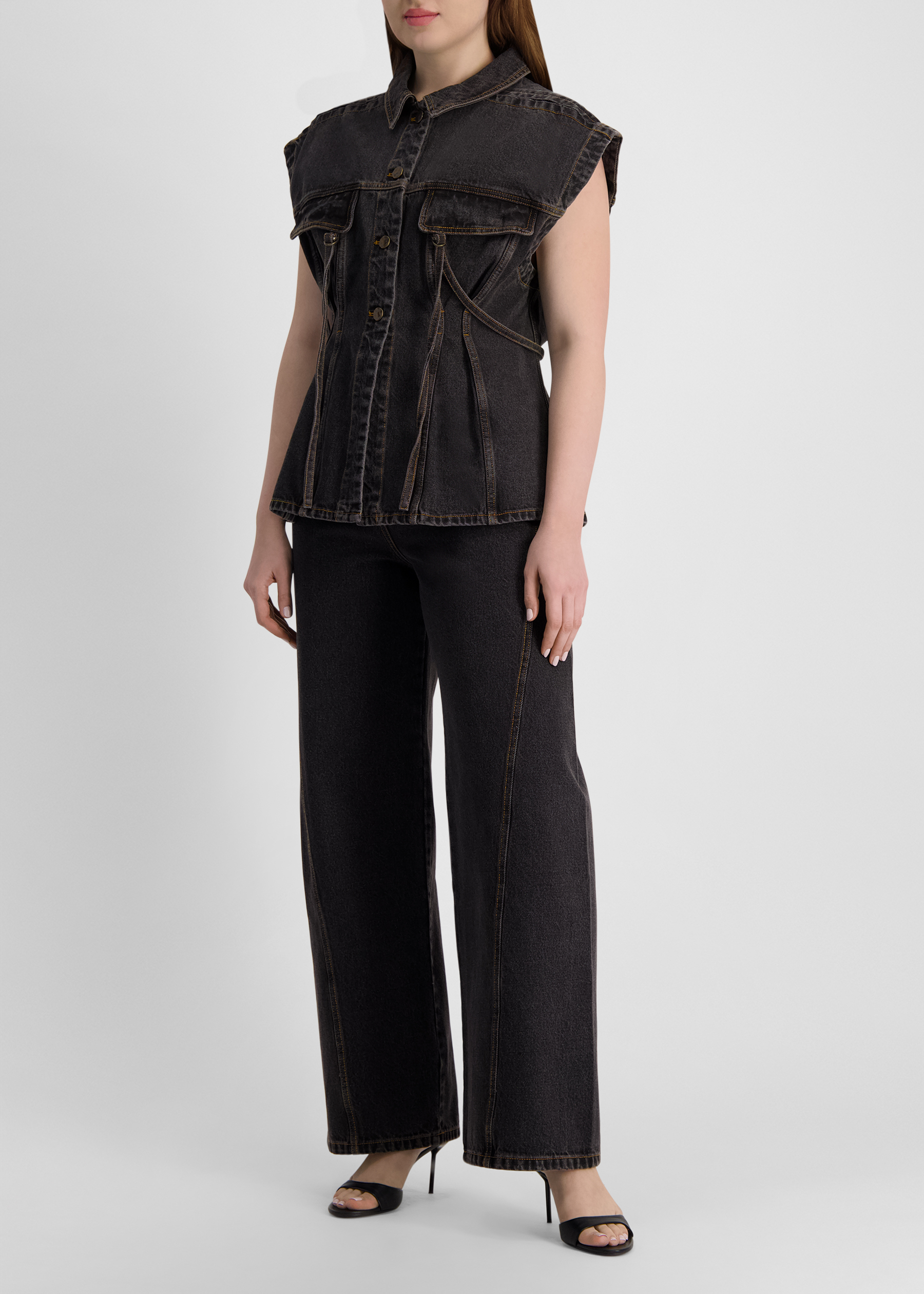 Poulton black tie-detail denim top