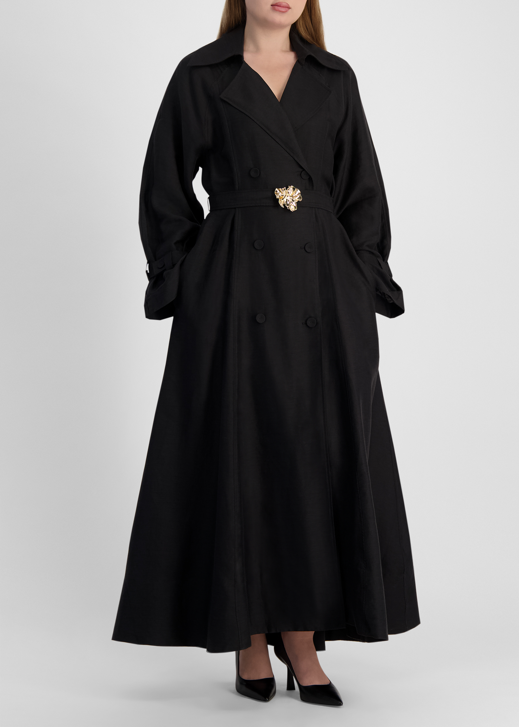 Evehill black belted linen-blend maxi dress