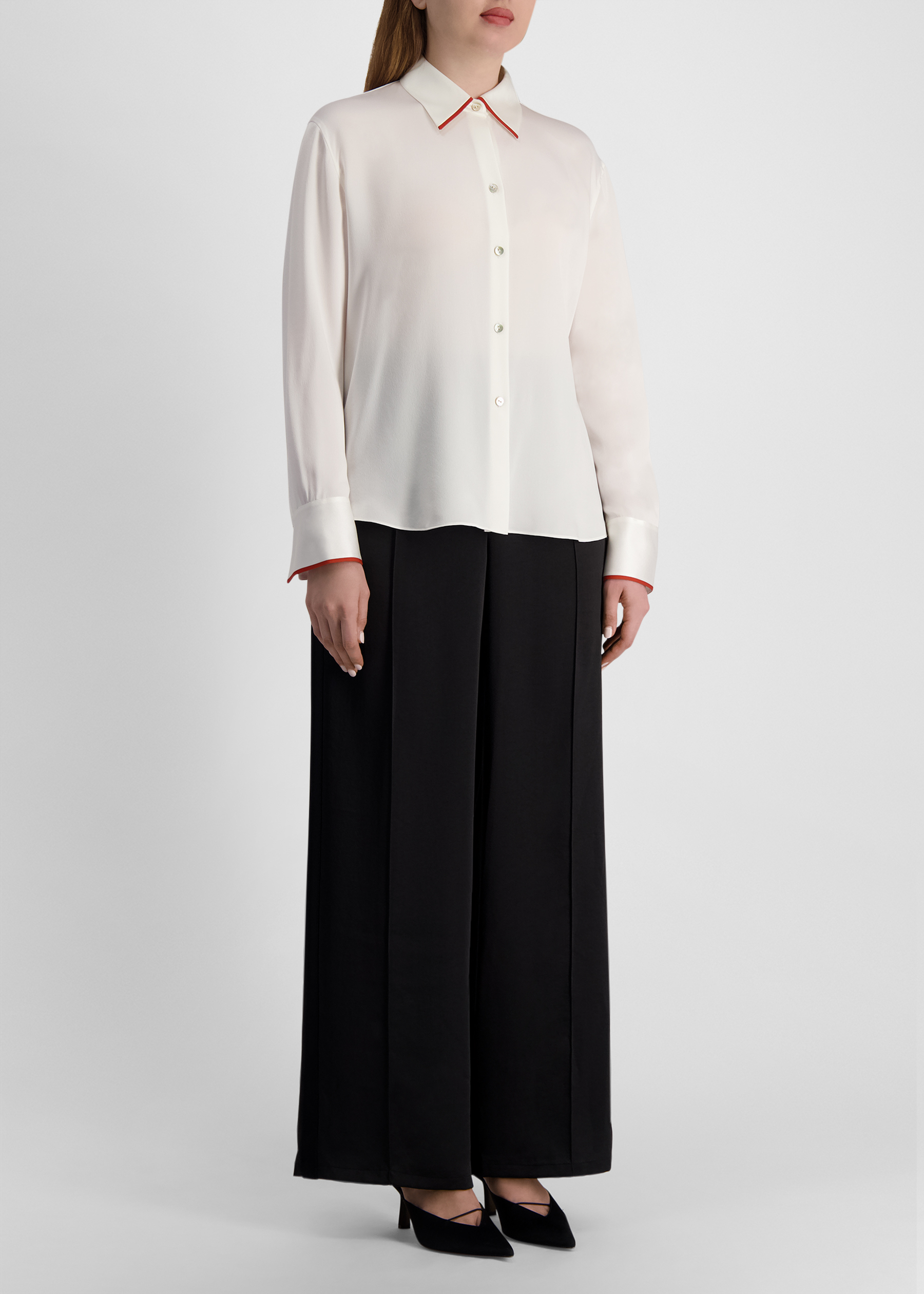 Black wide-leg crepe trousers