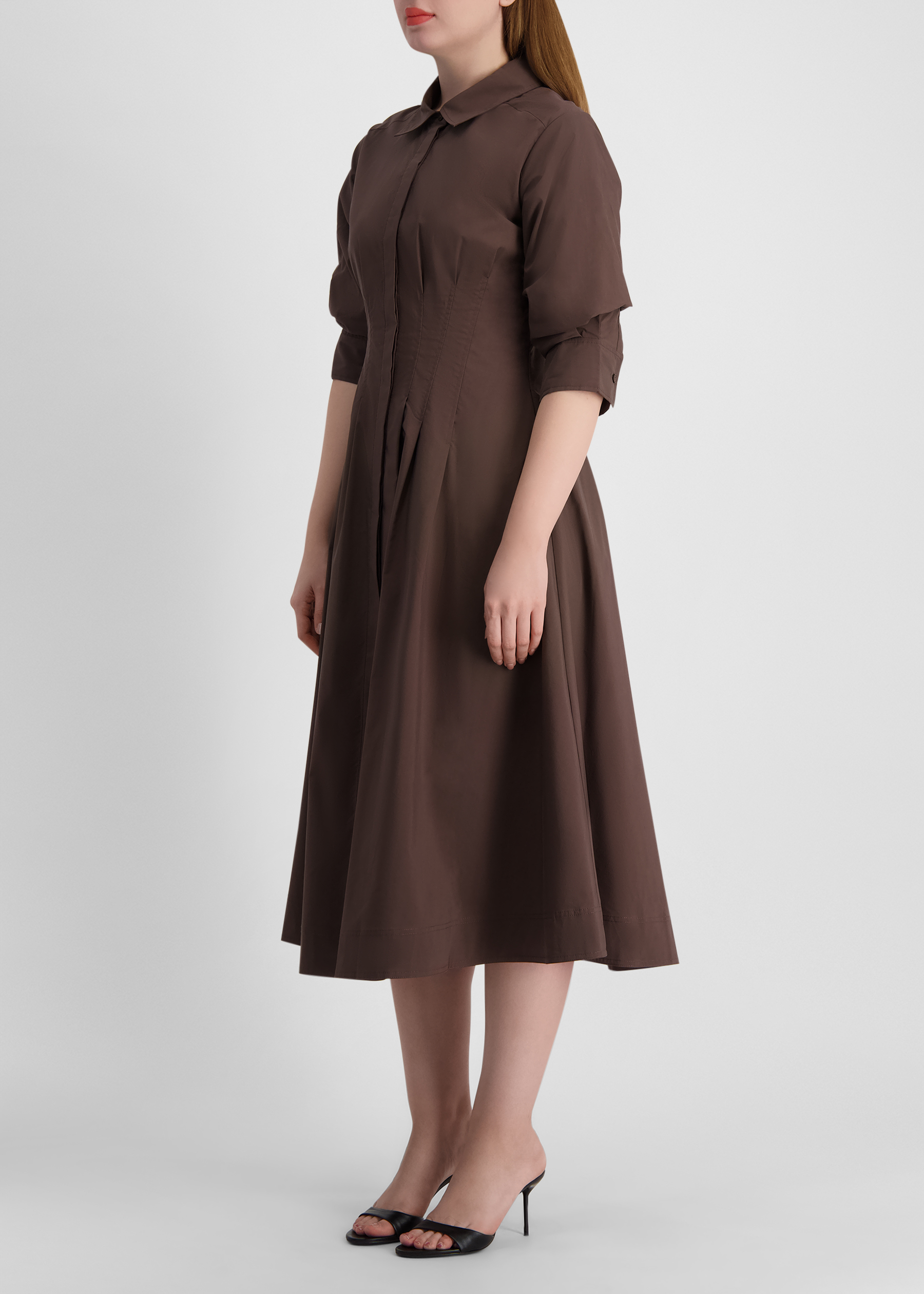 Jazz brown pintucked cotton-blend midi dress