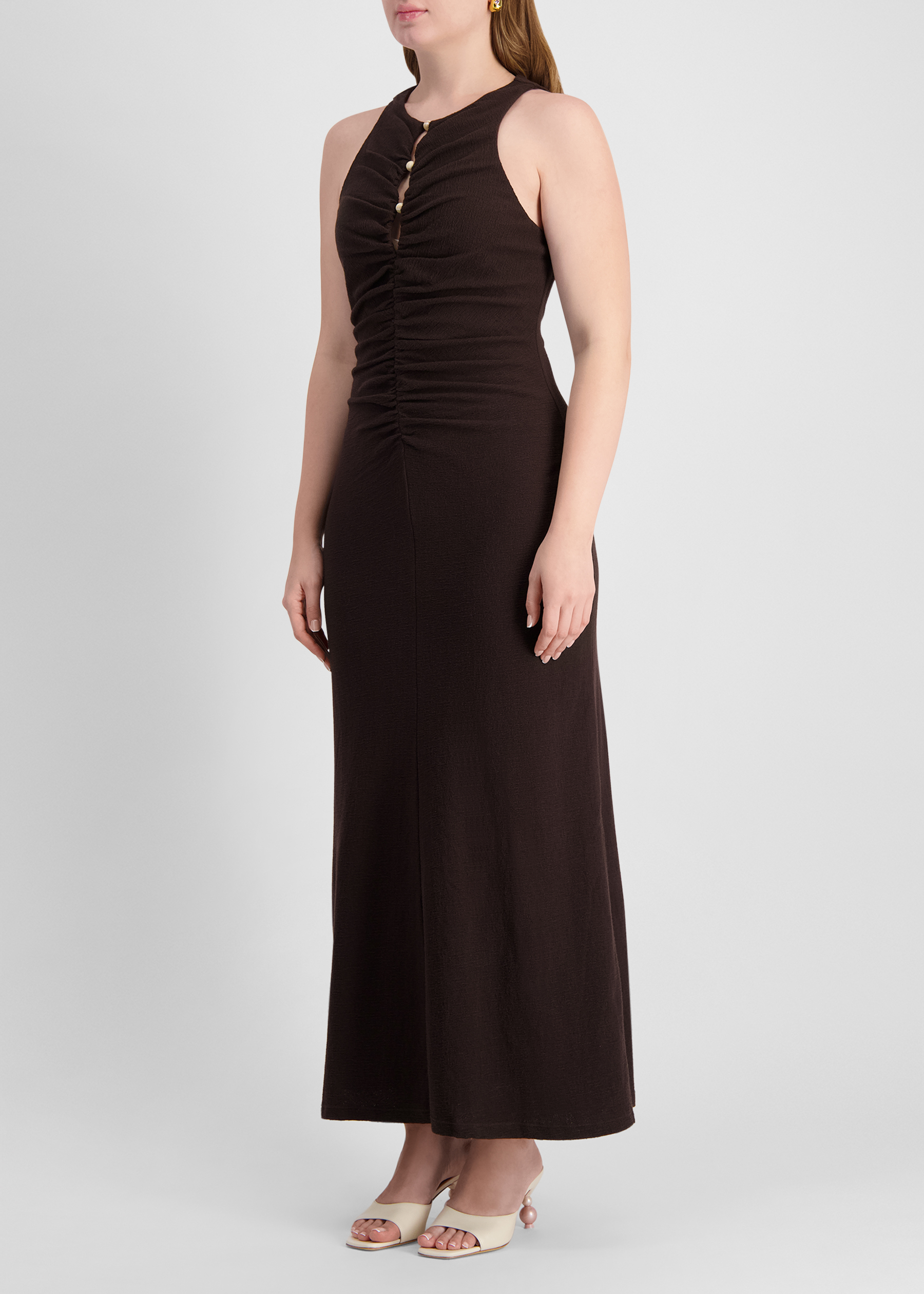 Beau brown ruched cotton maxi dress