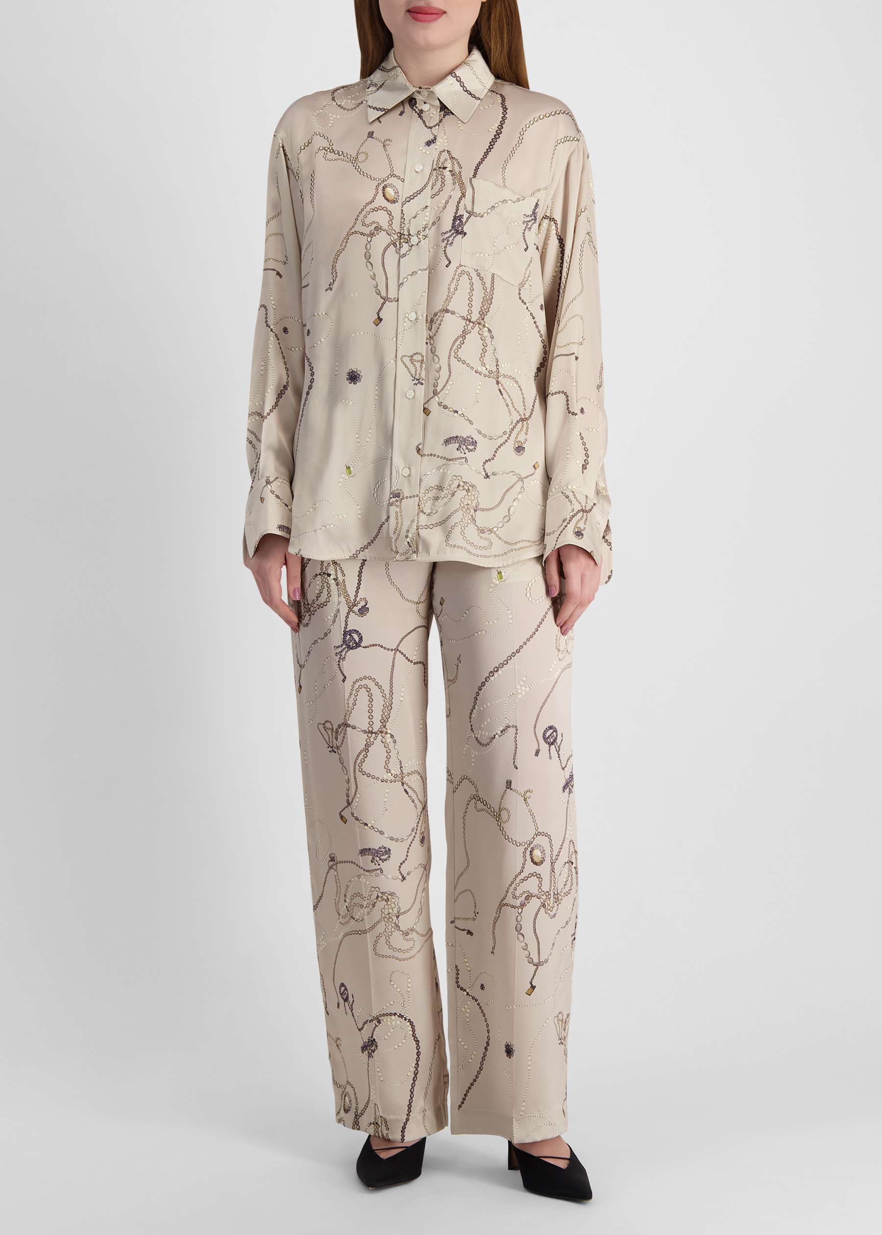 Printed silk pyjama shirt