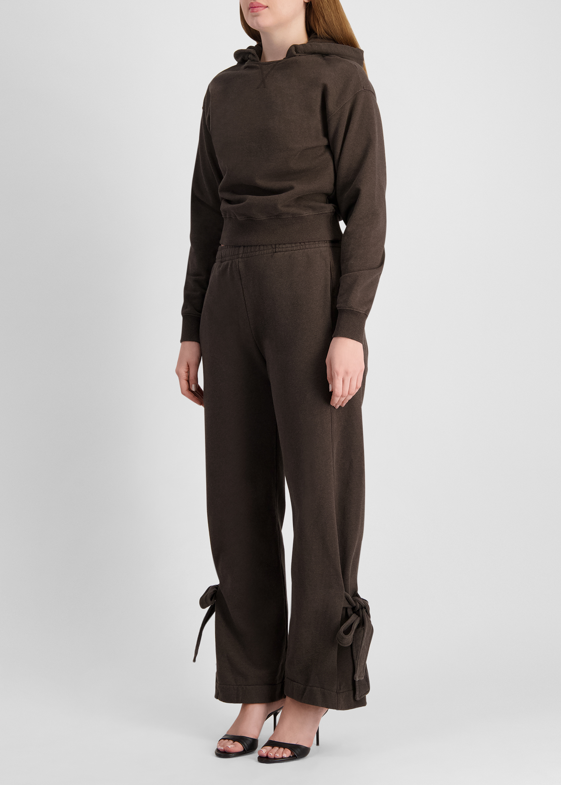 Brown bow-detailing cotton joggers