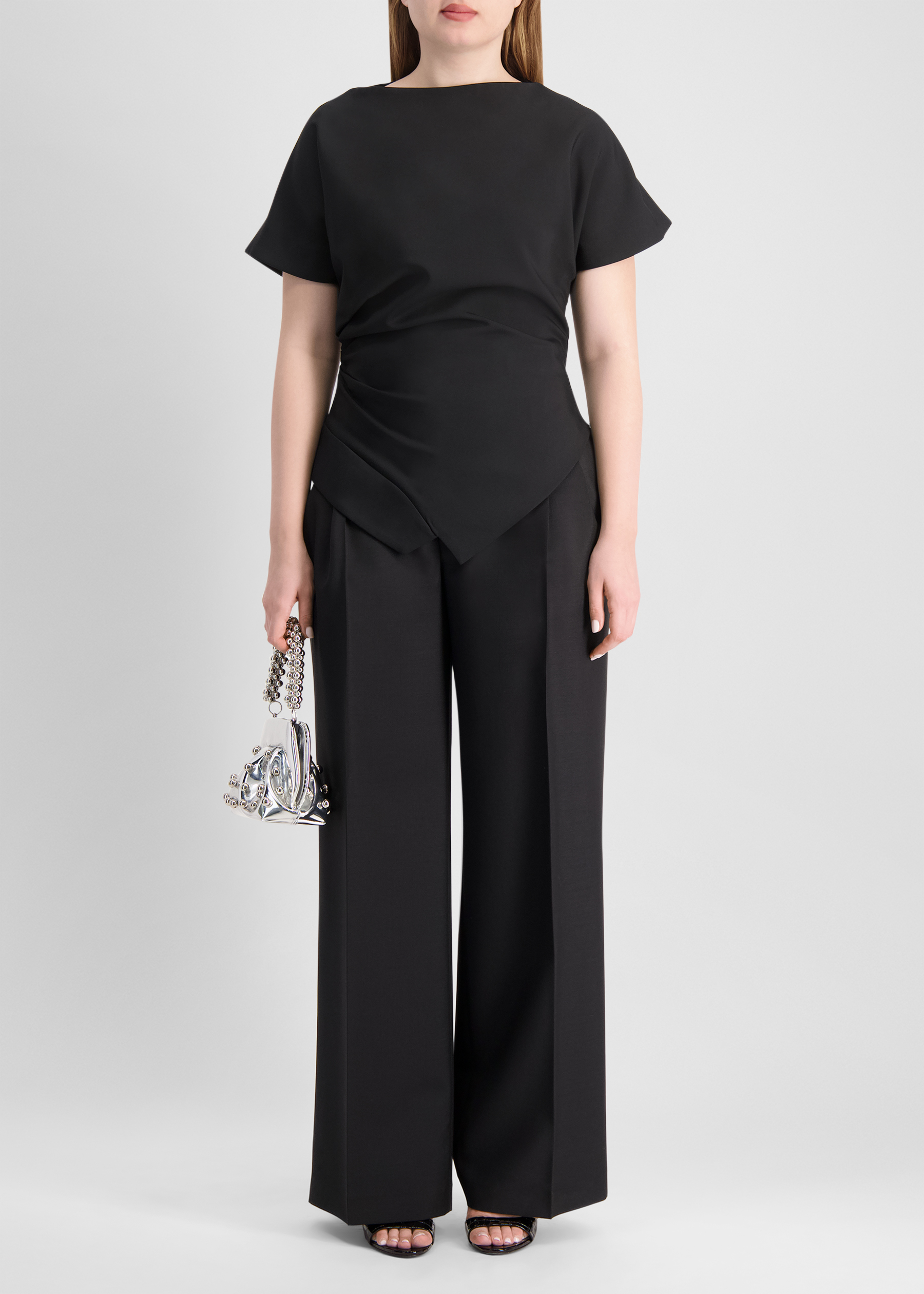 Black wide-leg wool trousers