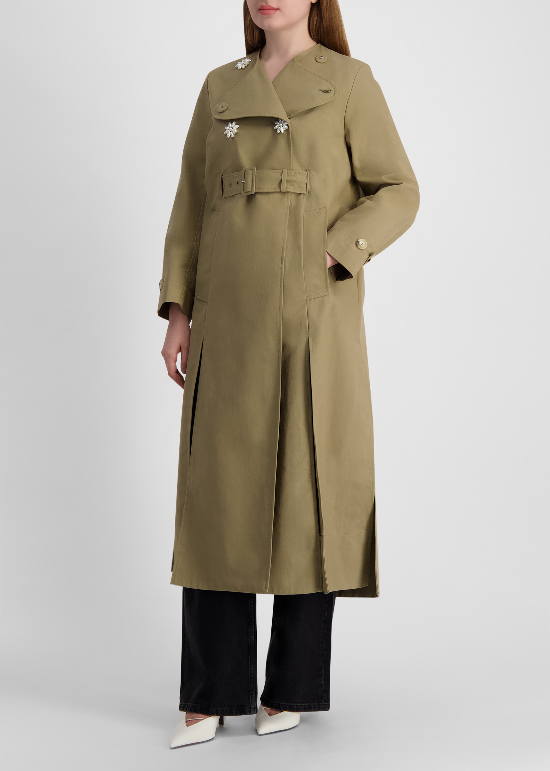 Belted cotton-blend trench coat