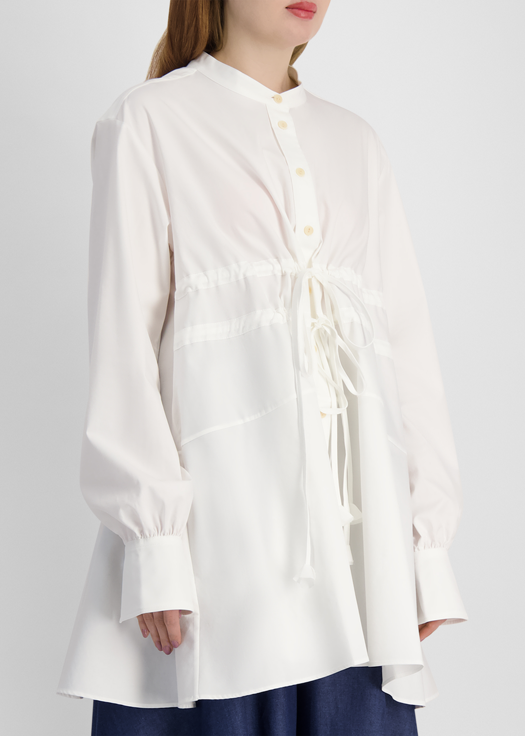 White belted cotton-blend shirt