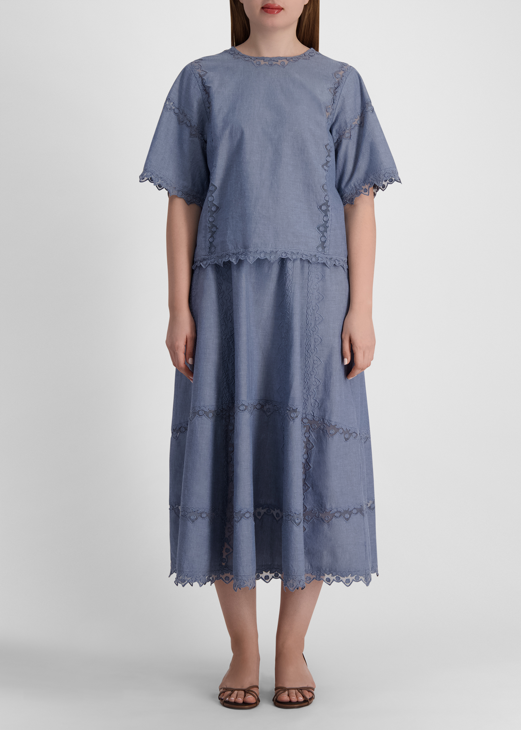 Kai blue embroidered cotton top