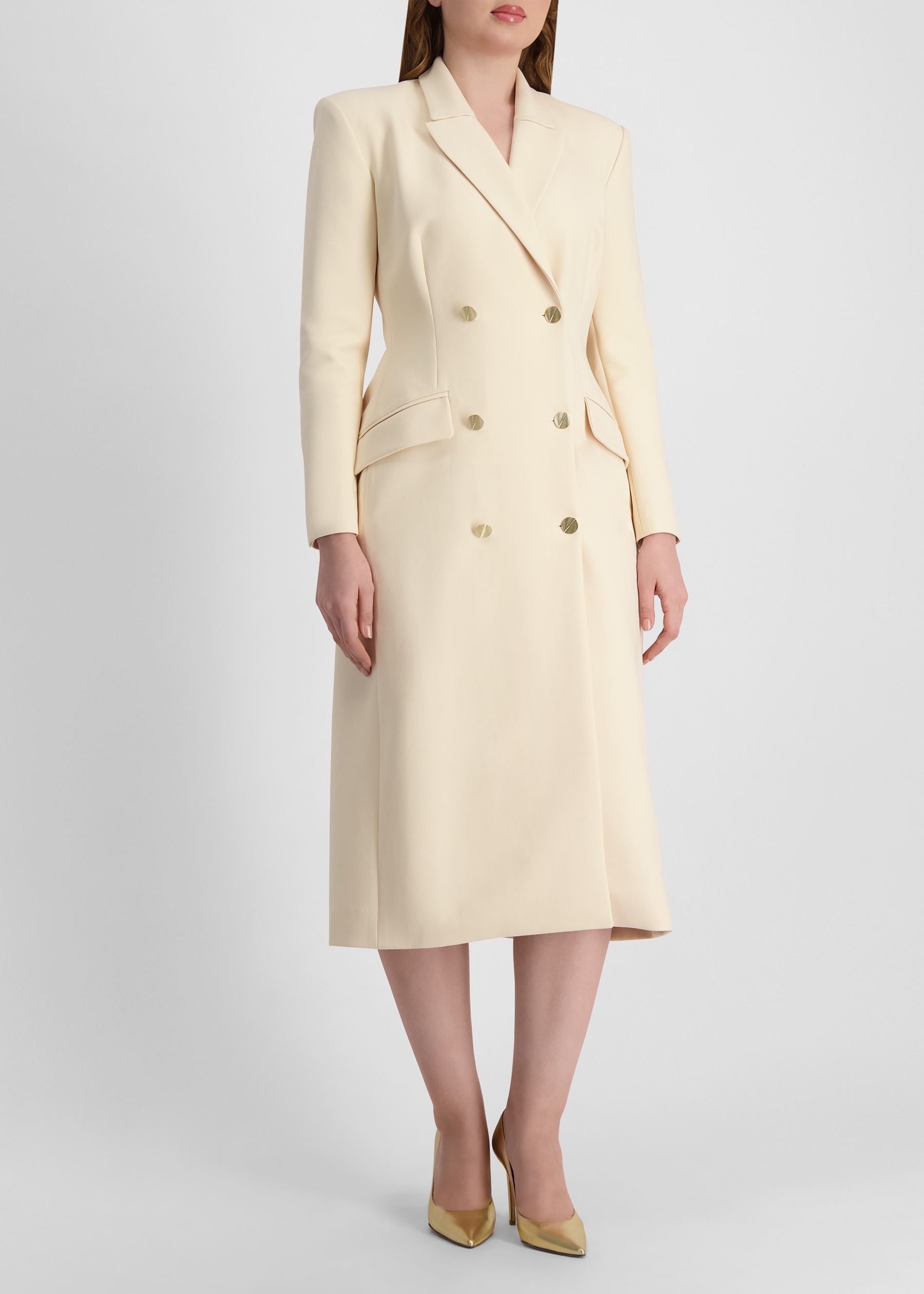 Nude double-breasted midi dress