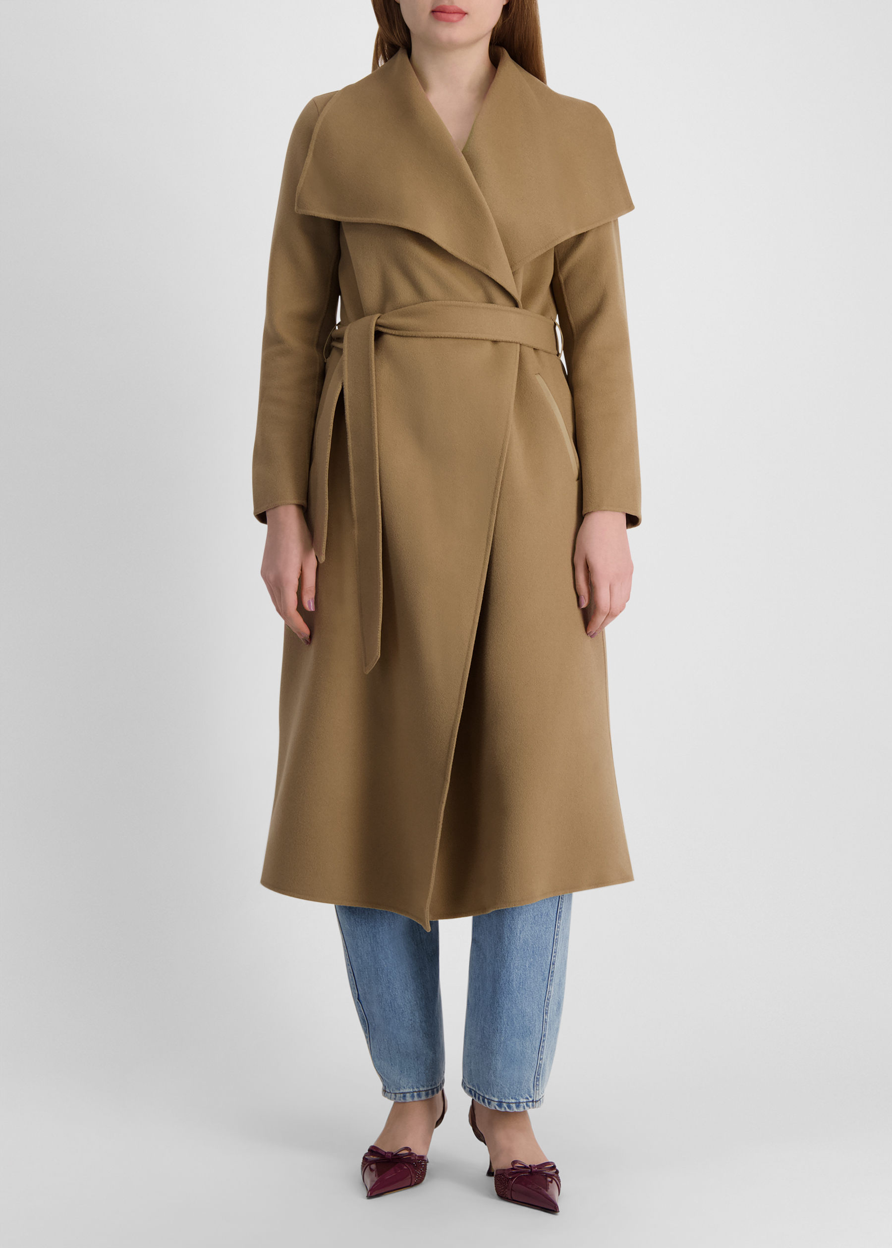 Mai-cn beige belted wool coat