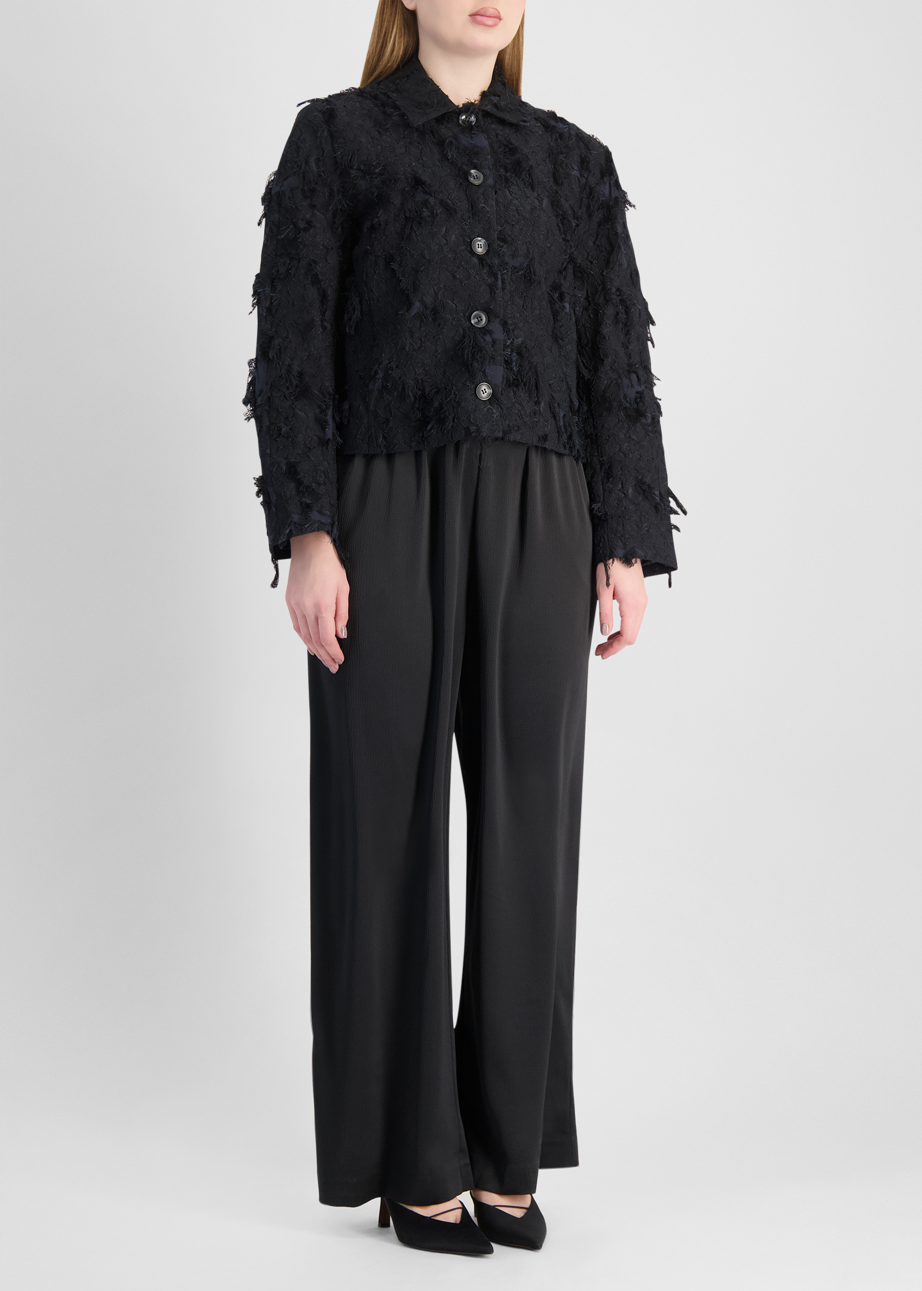 Sacress black textured cotton-blend jacket