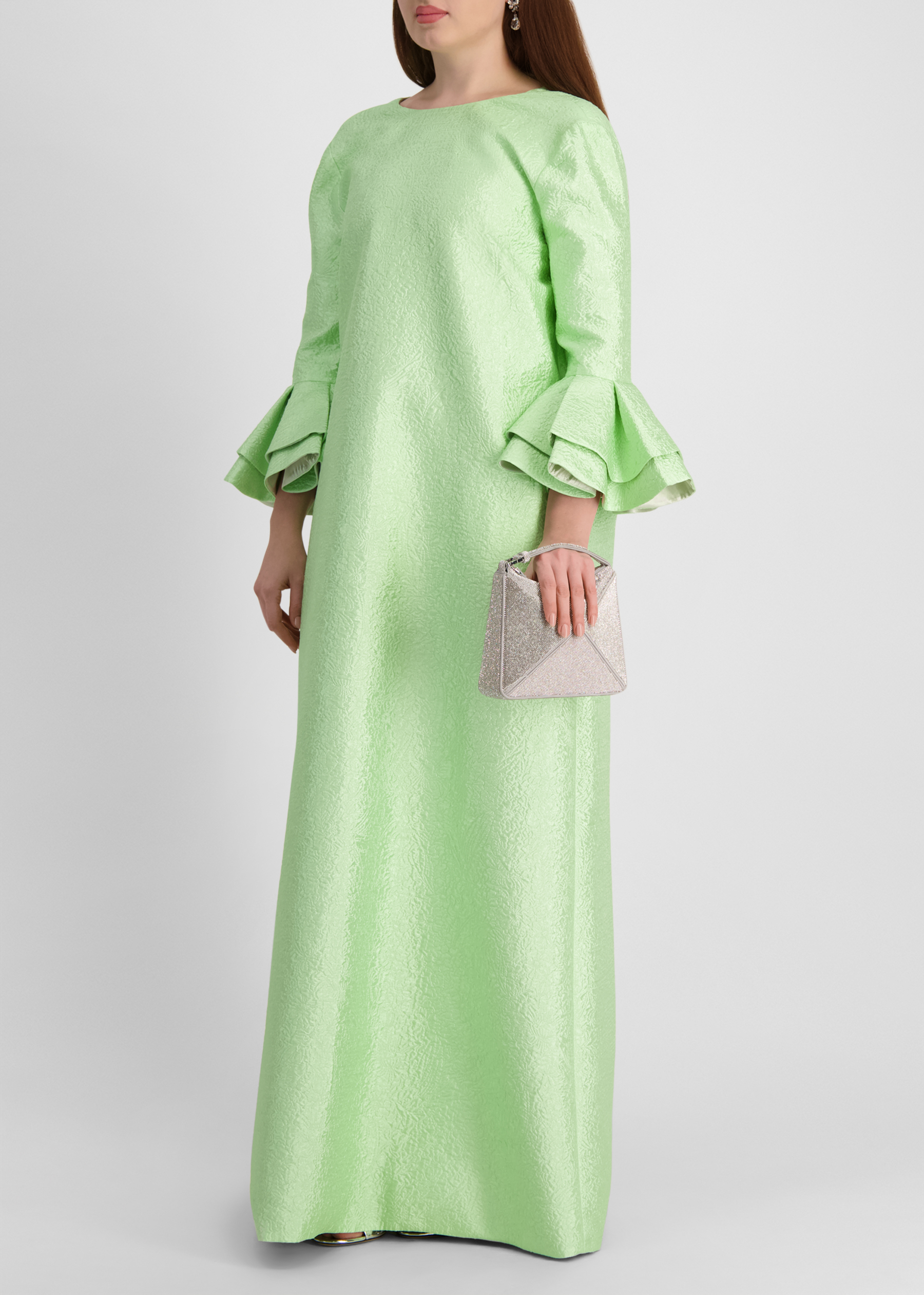 Menthe green textured-jacquard maxi dress