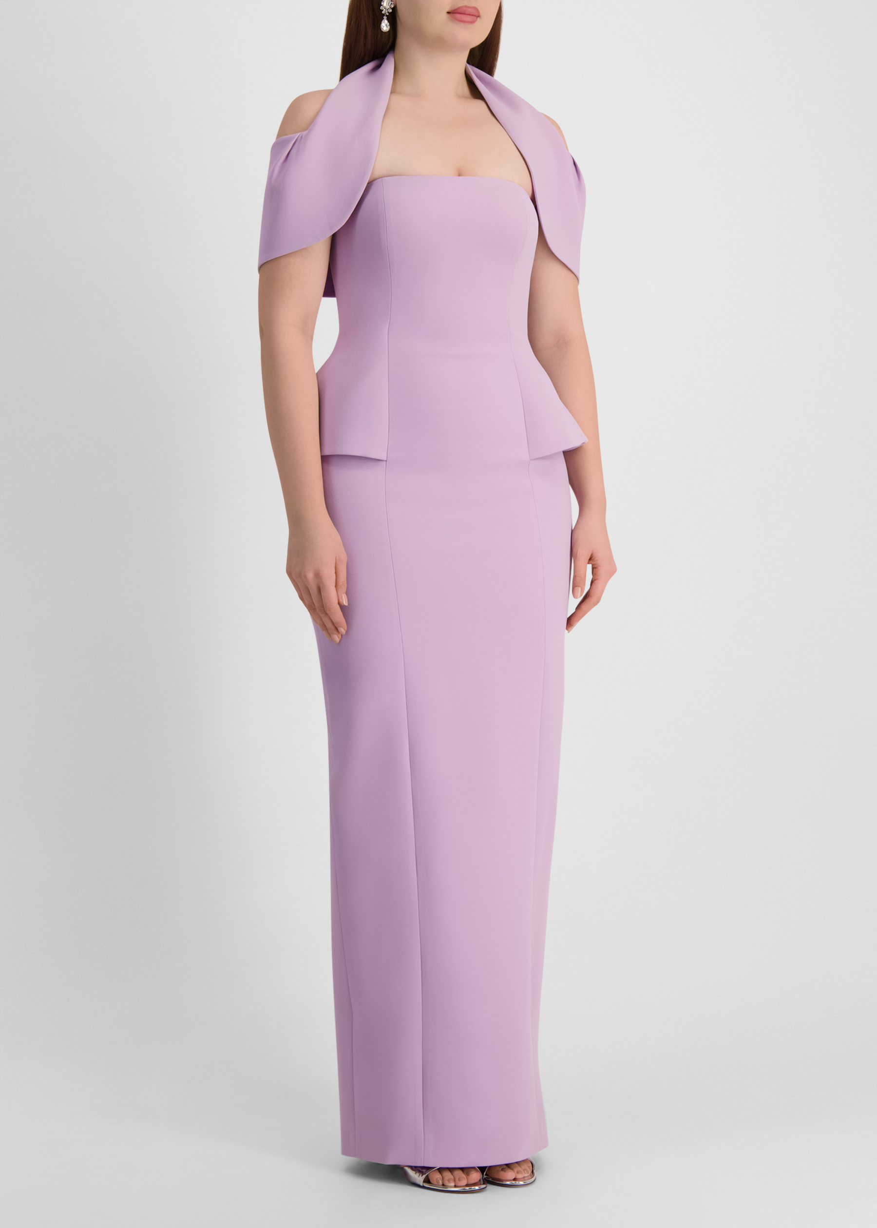 Lilac draped crepe maxi dress