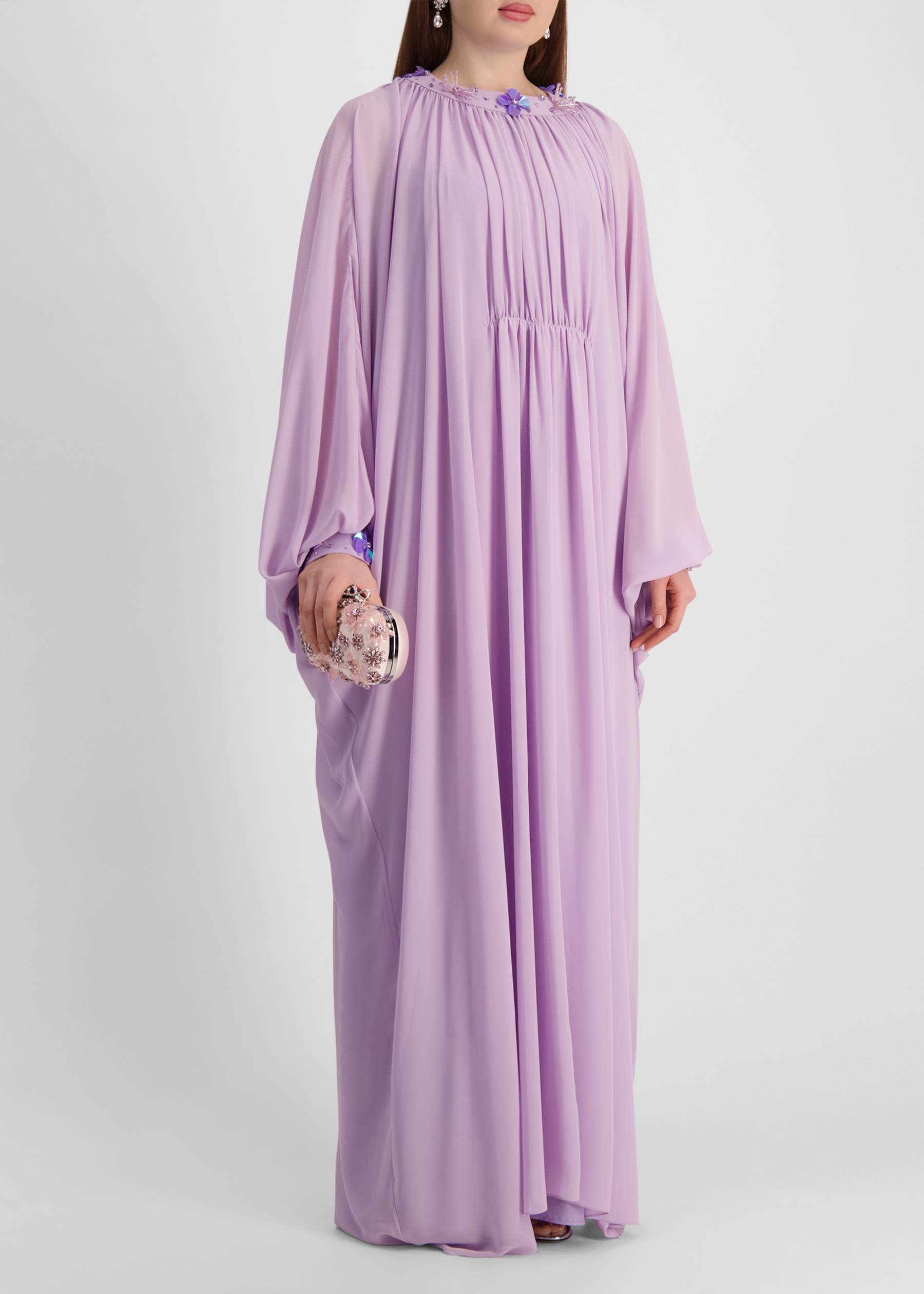 Lilac gathered maxi dress