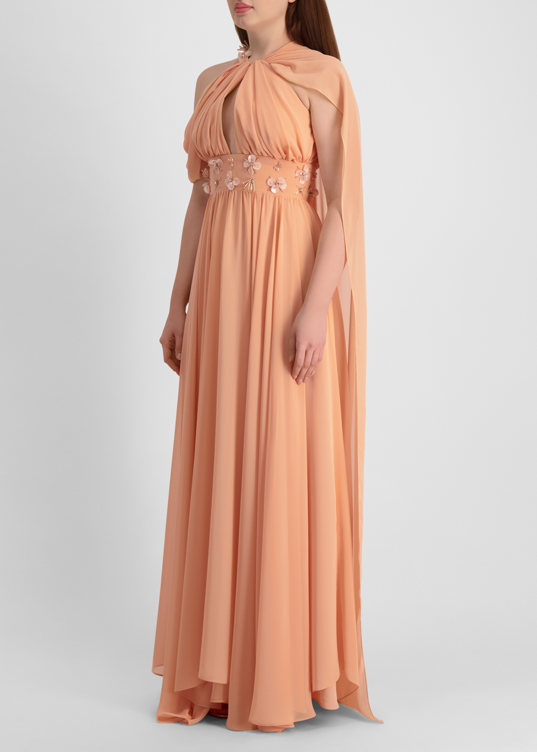 Perry orange pleated chiffon maxi dress