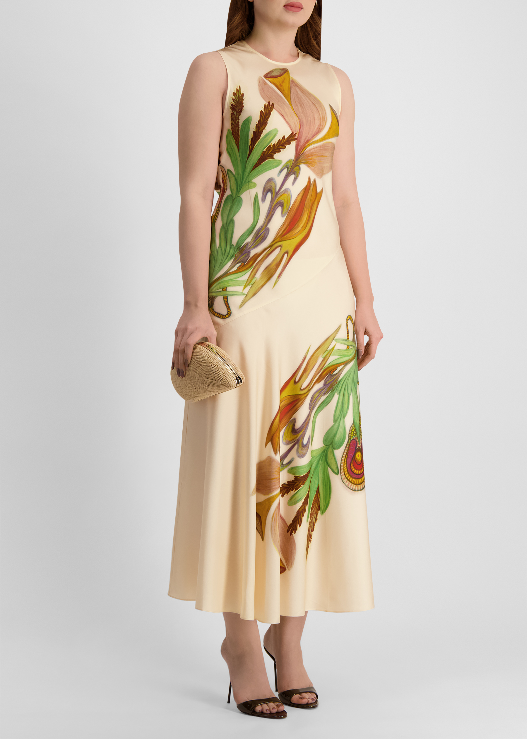 Gaea printed silk midi dress