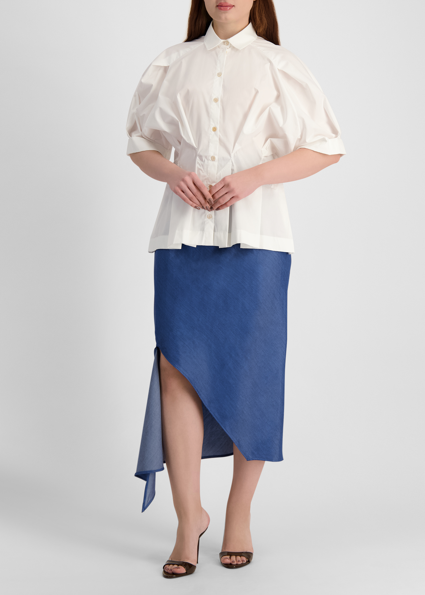 Vessel white pleated stretch-cotton shirt