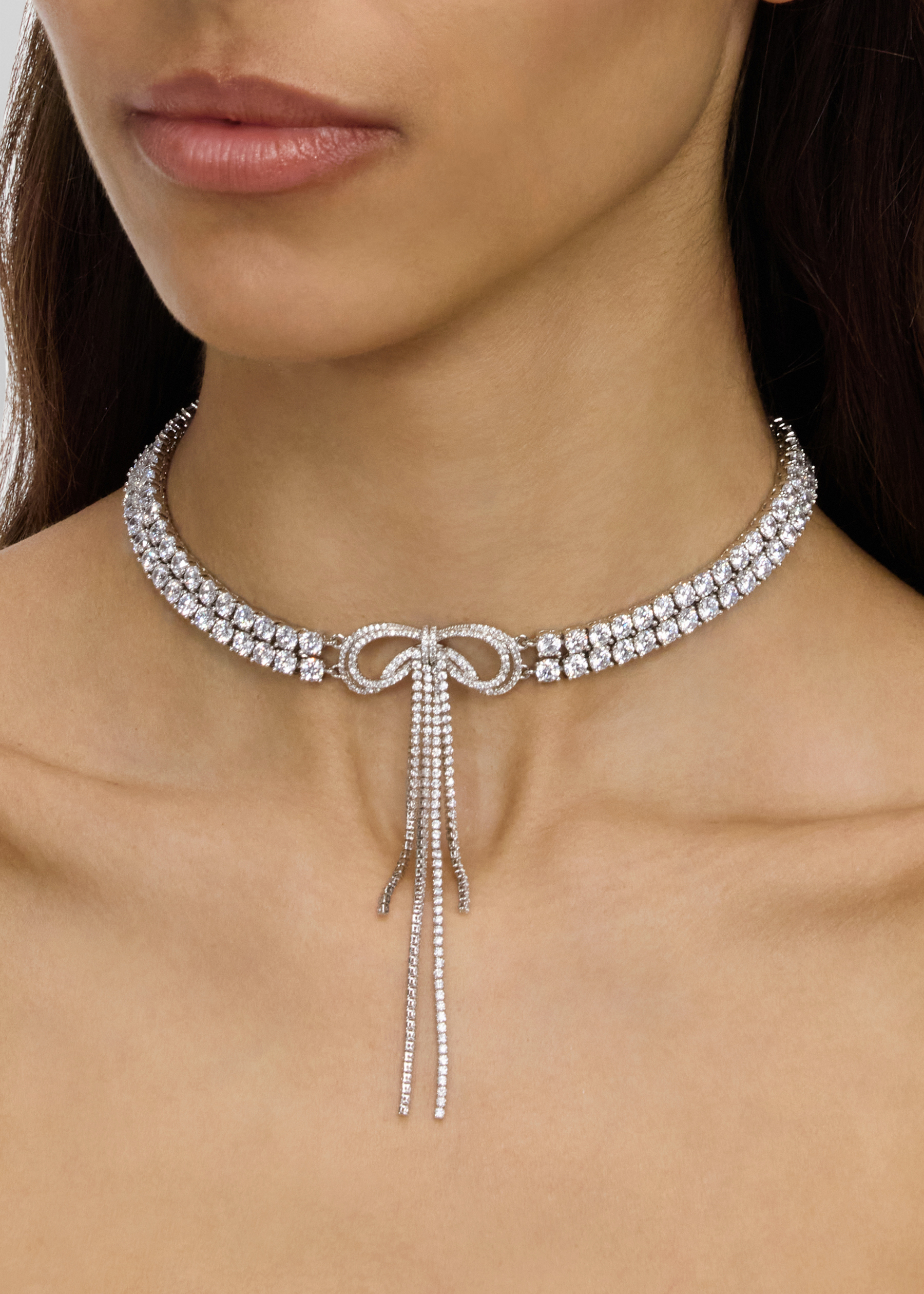 Silver crystal-embellished choker necklace