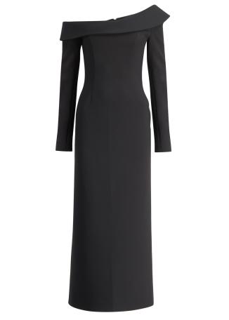 Black off-the-shoulder crepe maxi dress