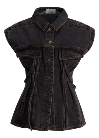 Poulton black tie-detail denim top