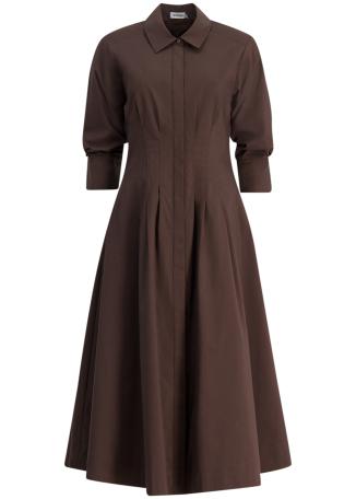 Jazz brown pintucked cotton-blend midi dress