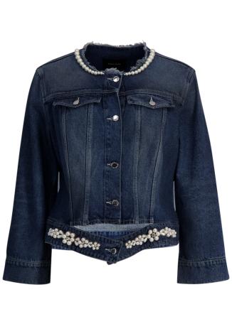 Pearl-embellished denim jacket