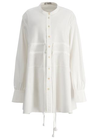 White belted cotton-blend shirt