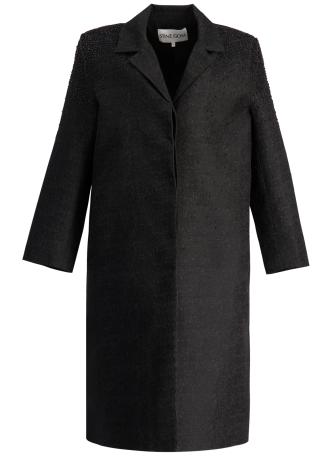 Black bead-embellished jacquard coat