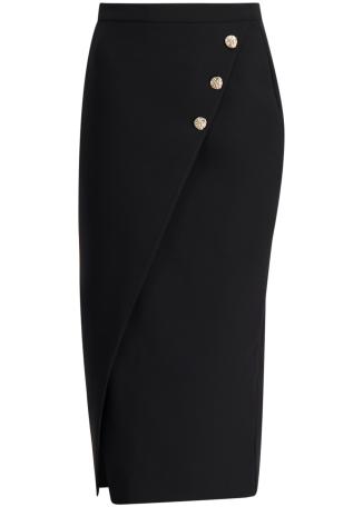 Black asymmetric midi skirt
