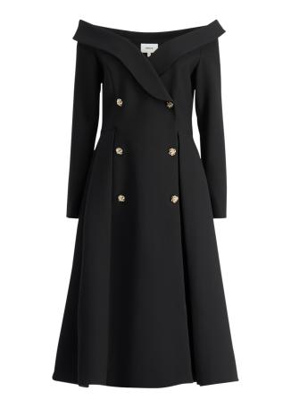 Black off-the-shoulder midi dress