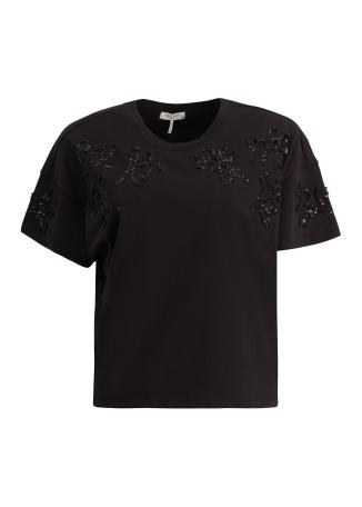 Kelly black bead-embellished cotton T-shirt
