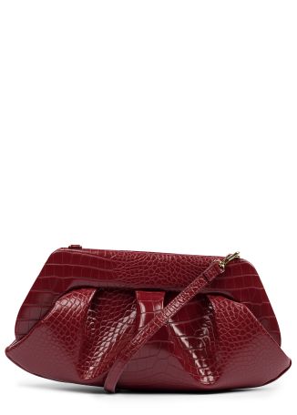 Emera red croc-embossed faux leather clutch