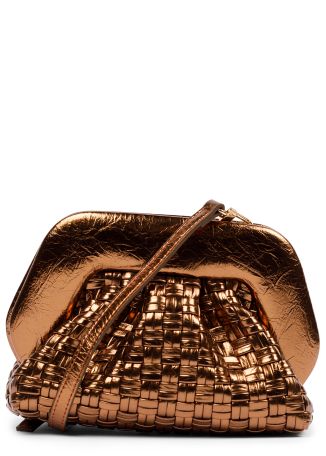 Tia brown metallic faux leather clutch