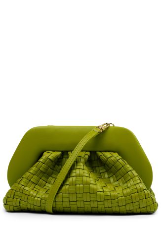 Tia microweaved green faux leather clutch