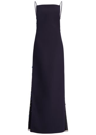 Leah navy bead-embellished crepe gown