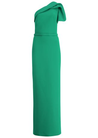 Millie green one-shoulder crepe gown