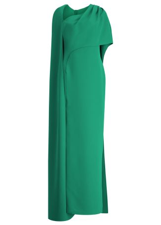 Contessa green cape-detail crepe gown