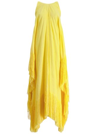 Bambolino yellow fringe-trimmed linen kaftan maxi dress